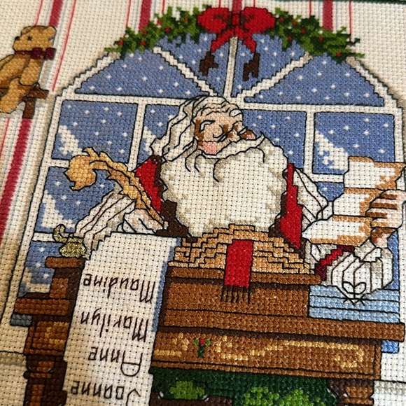 Large completed Counted Cross Stitch Art ‎ Christmas Checking His List S… - Picture 2 of 8